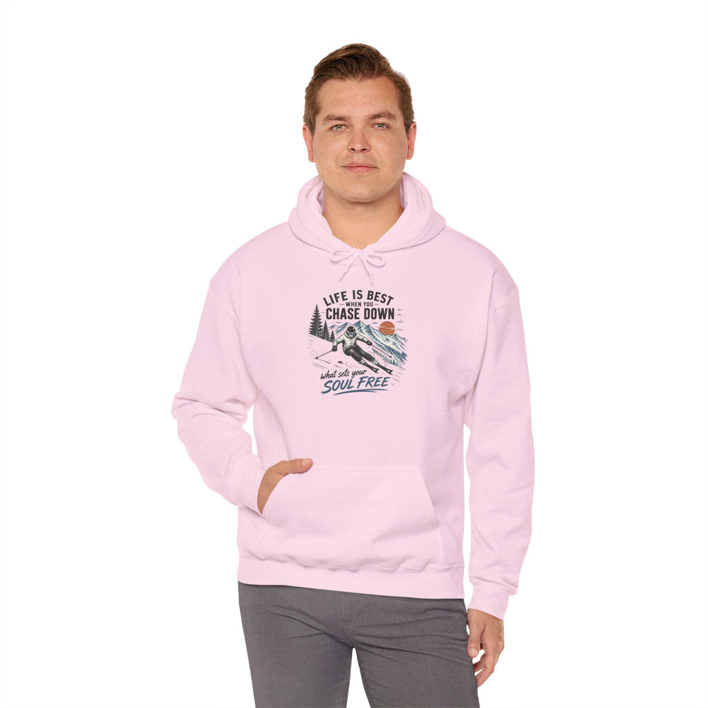 Life Is Chase Down Soul Free Hoodie | Retro Ski Mountain Graphic Sweatshirt