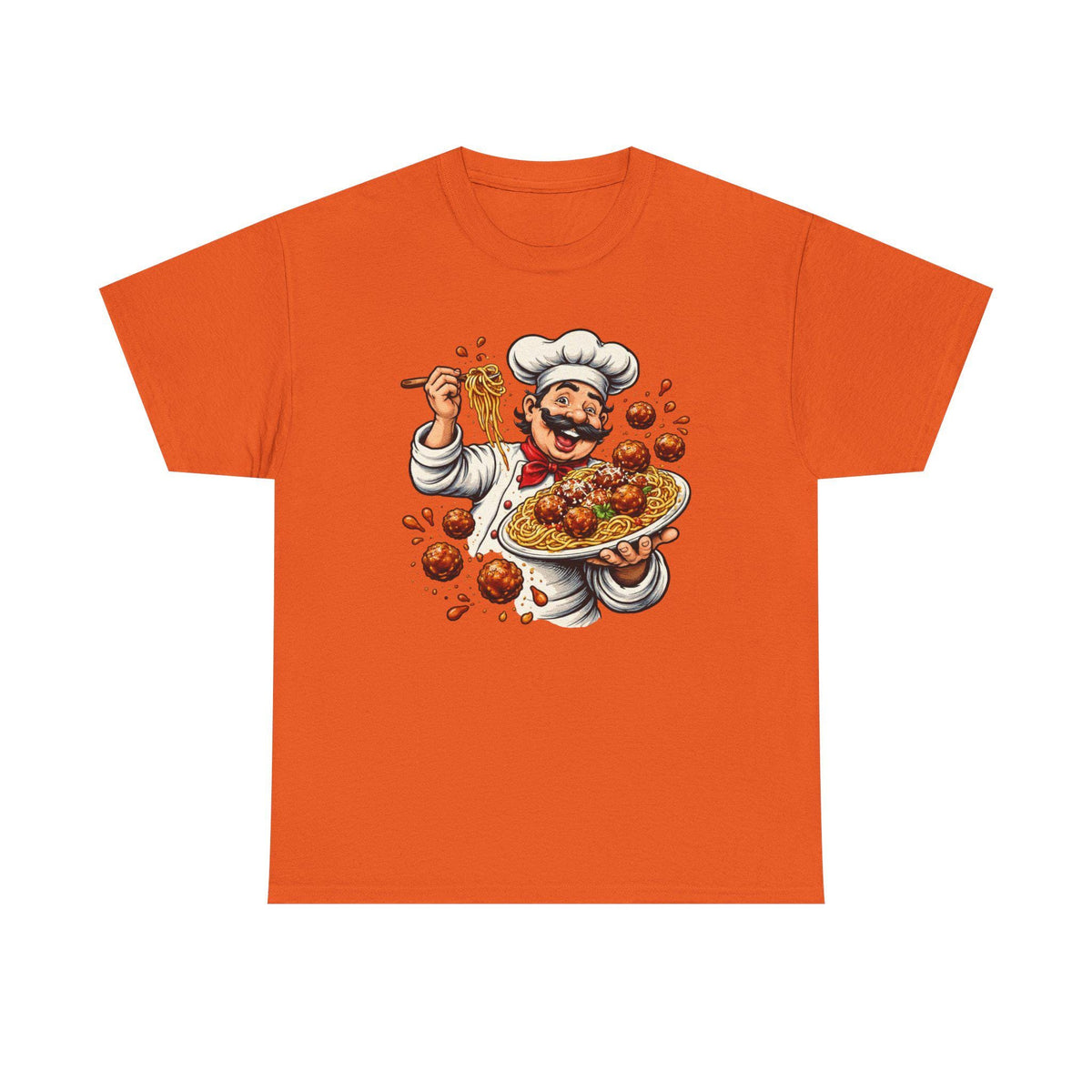 Happy Chef with Spaghetti and Meatballs T-Shirt | Pasta Cook Illustration