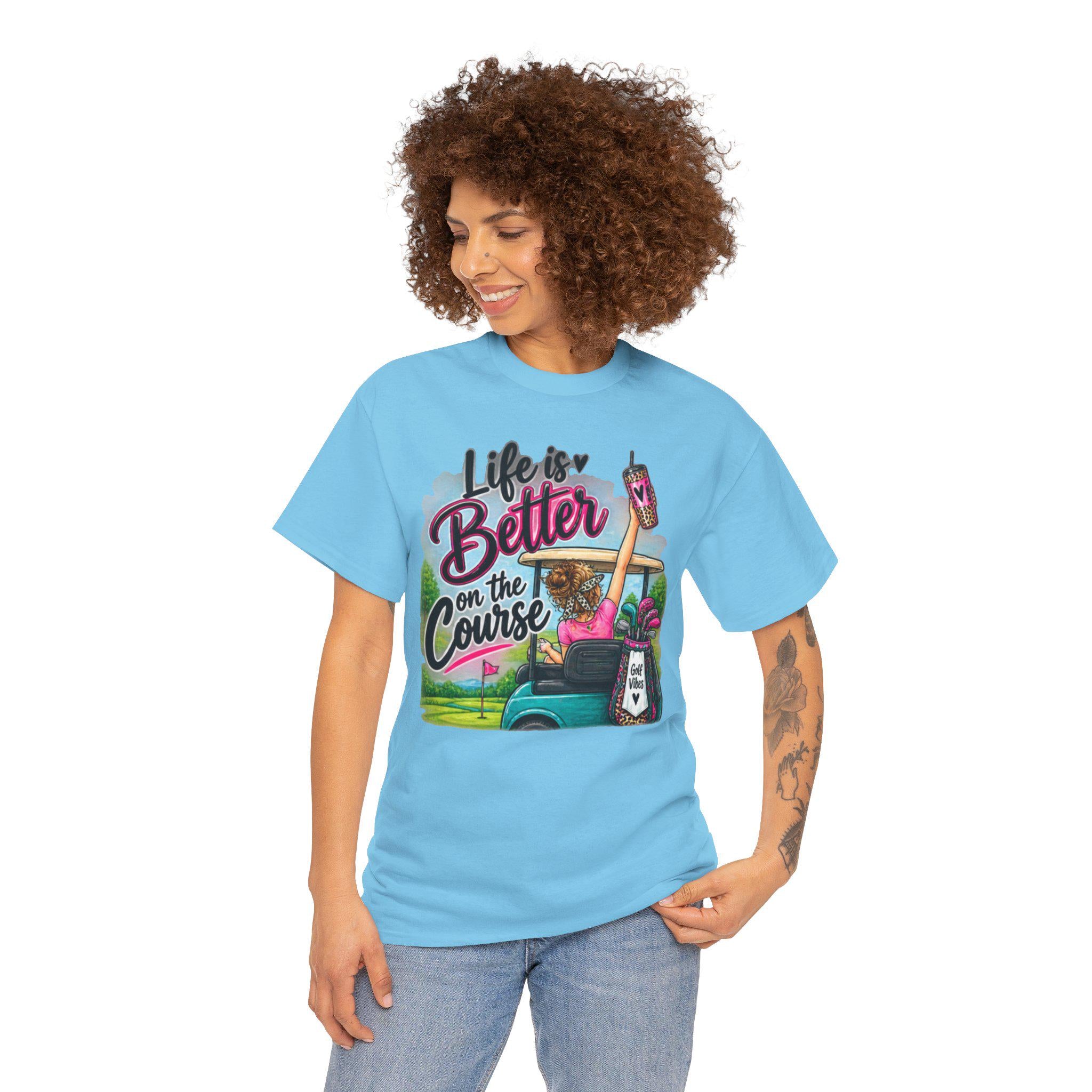 Women's Golf T-Shirt | Retro Cart, Bag, Tee Humor (100% Cotton)