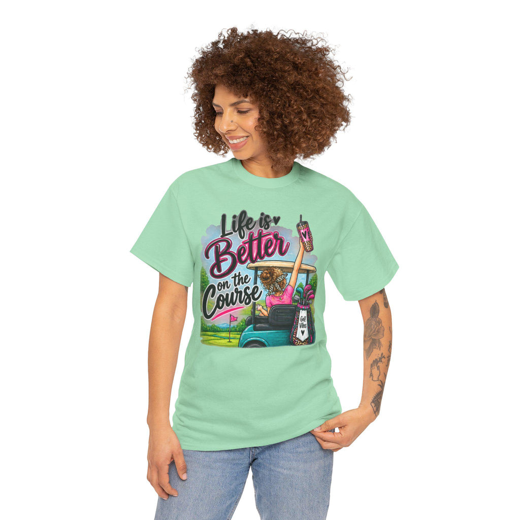 Women's Golf T-Shirt | Retro Cart, Bag, Tee Humor (100% Cotton)
