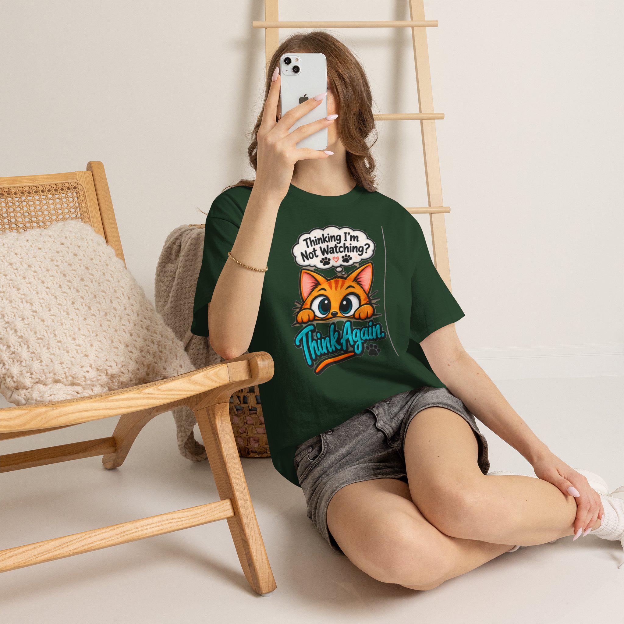 Humorous Cat T-Shirt, Wide-Eyed Cat Peek, Cotton Crew Neck Tee