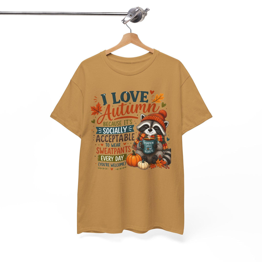 I Love Autumn Raccoon Tee | Fall Leaves, Pumpkin, Humorous autumn saying