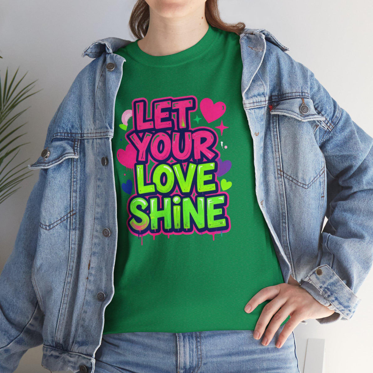 Let Your Love Shine Tee | Neon Heart Typography Shirt