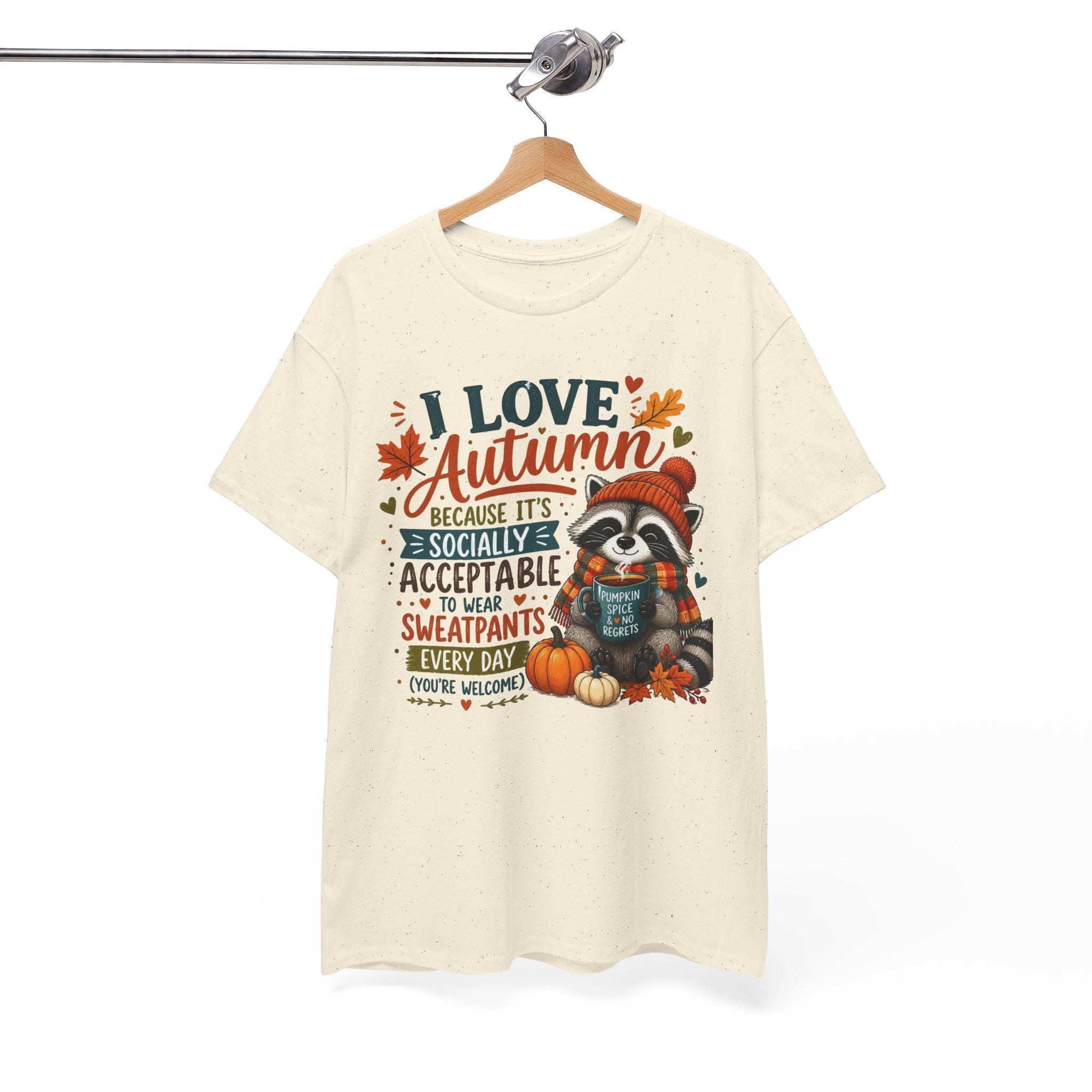 I Love Autumn Raccoon Tee | Fall Leaves, Pumpkin, Humorous autumn saying