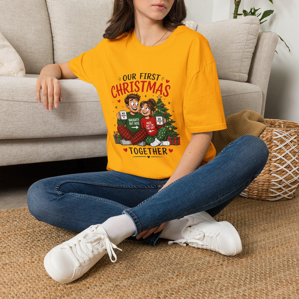 Our First Christmas Couple Illustration T-Shirt | Matching Holiday Tee