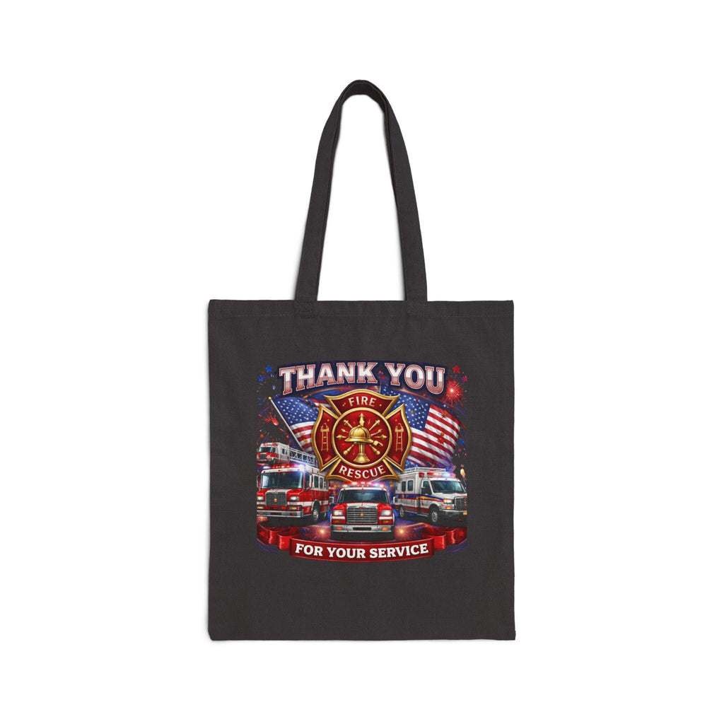 Thank You Firefighter Tote Bag | Fire Rescue American Flag, Firetruck Canvas Tote