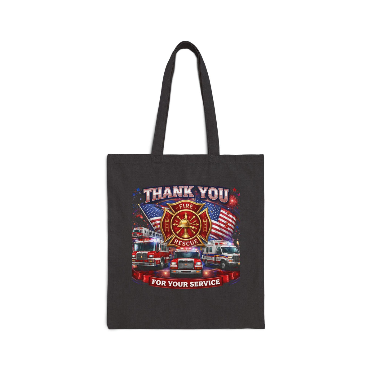 Thank You Firefighter Tote Bag | Fire Rescue American Flag, Firetruck Canvas Tote