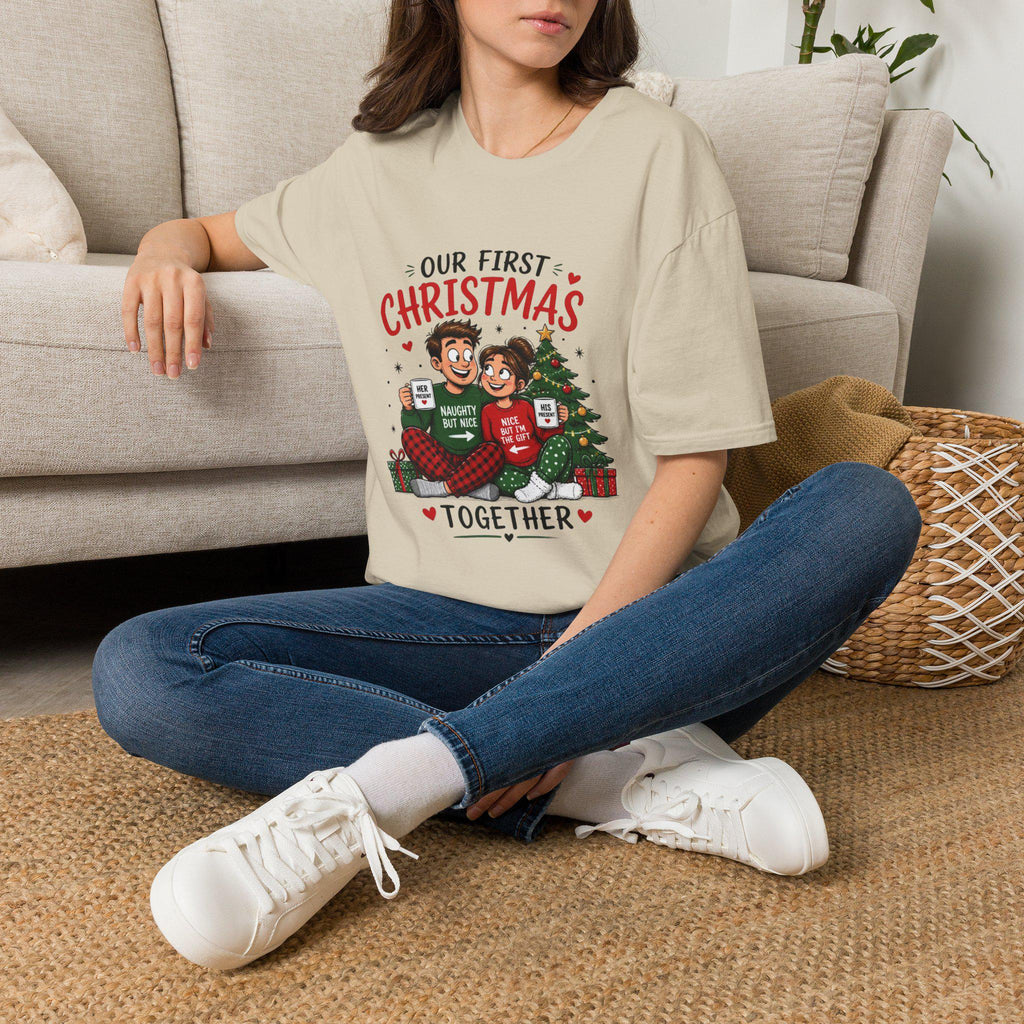 Our First Christmas Couple Illustration T-Shirt | Matching Holiday Tee