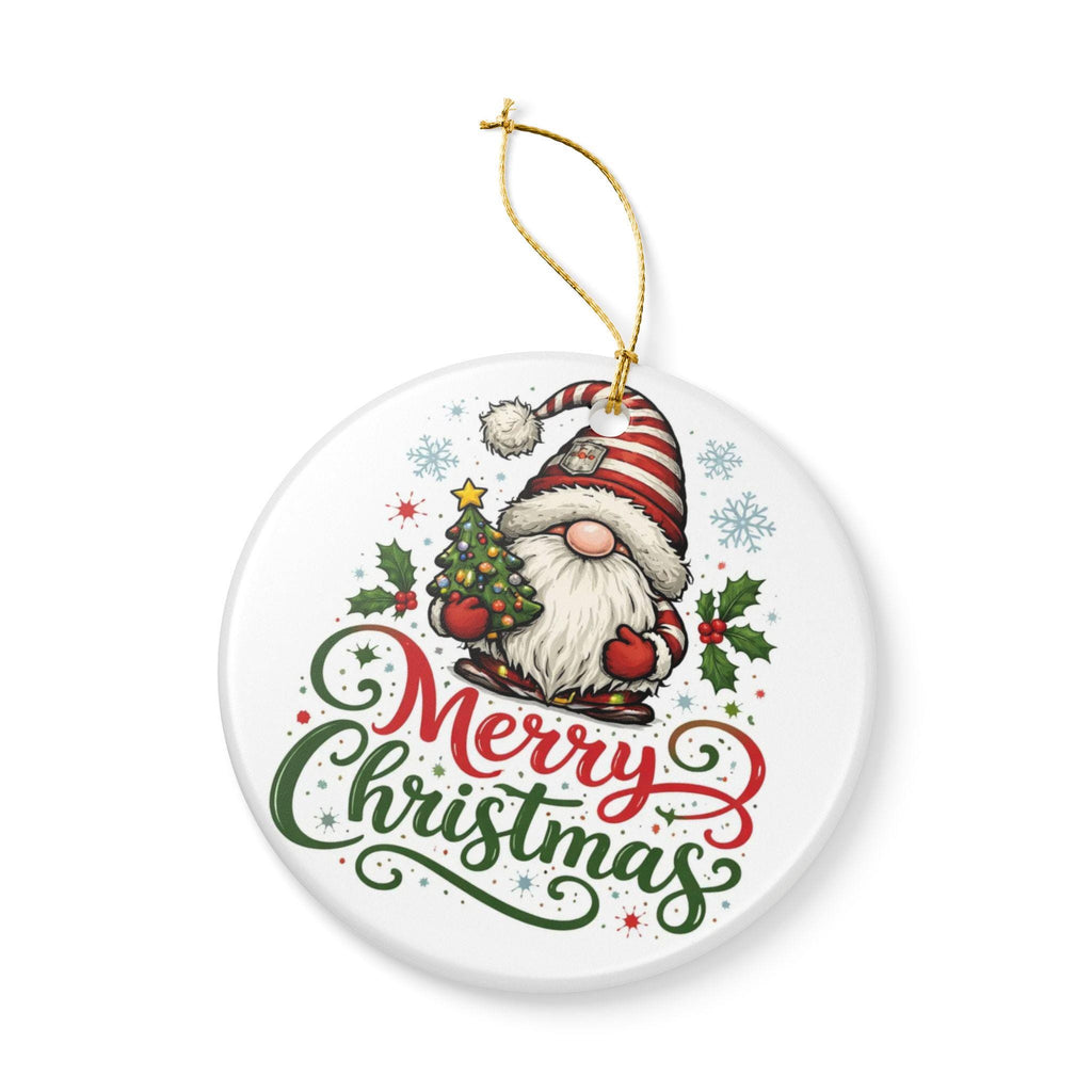 Gnome Merry Christmas Ceramic Ornament | Gnome Holiday Decoration