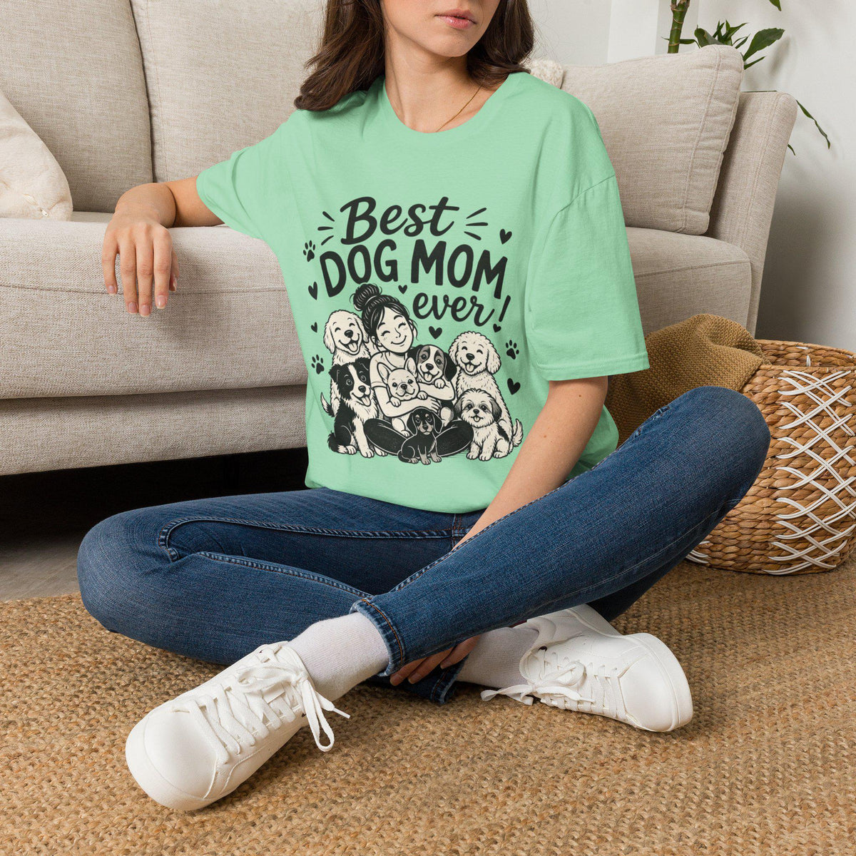 Dog Mom T-Shirt | Hand-Drawn Pups, Lightweight Cotton Tee