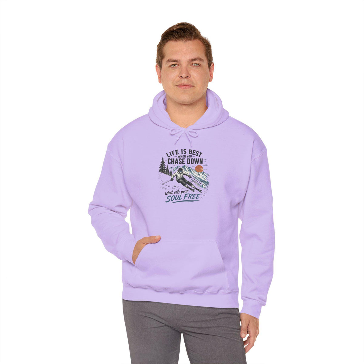 Life Is Chase Down Soul Free Hoodie | Retro Ski Mountain Graphic Sweatshirt