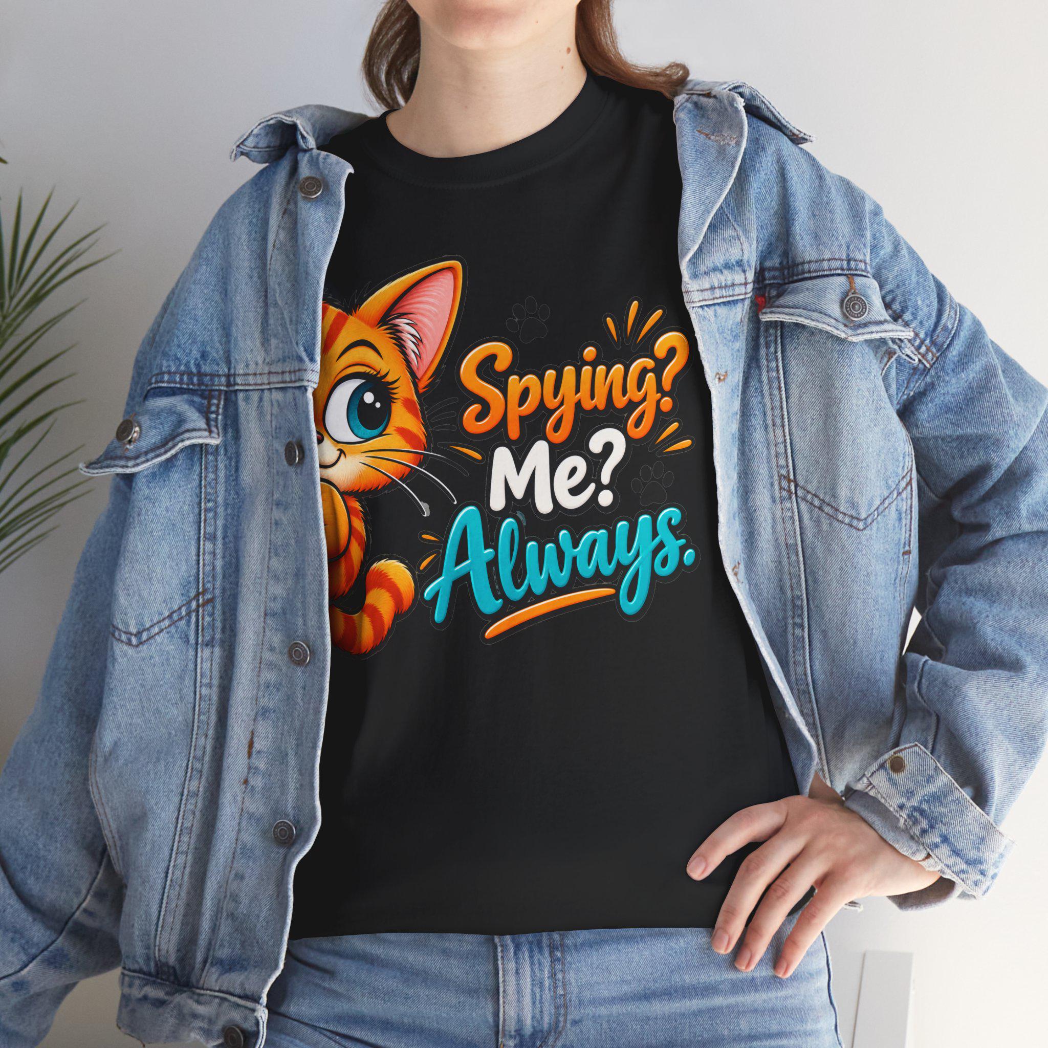 Cat Graphic Tee | Spying Me? Always Cotton T-Shirt