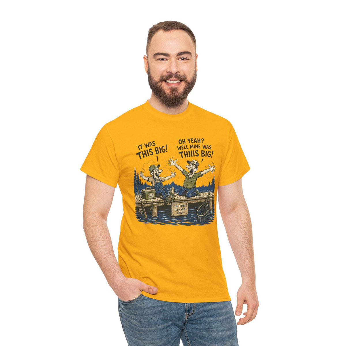 Fishing Tale Illustration Tee | Funny Fish Story T-Shirt, Lake Fishing Graphic