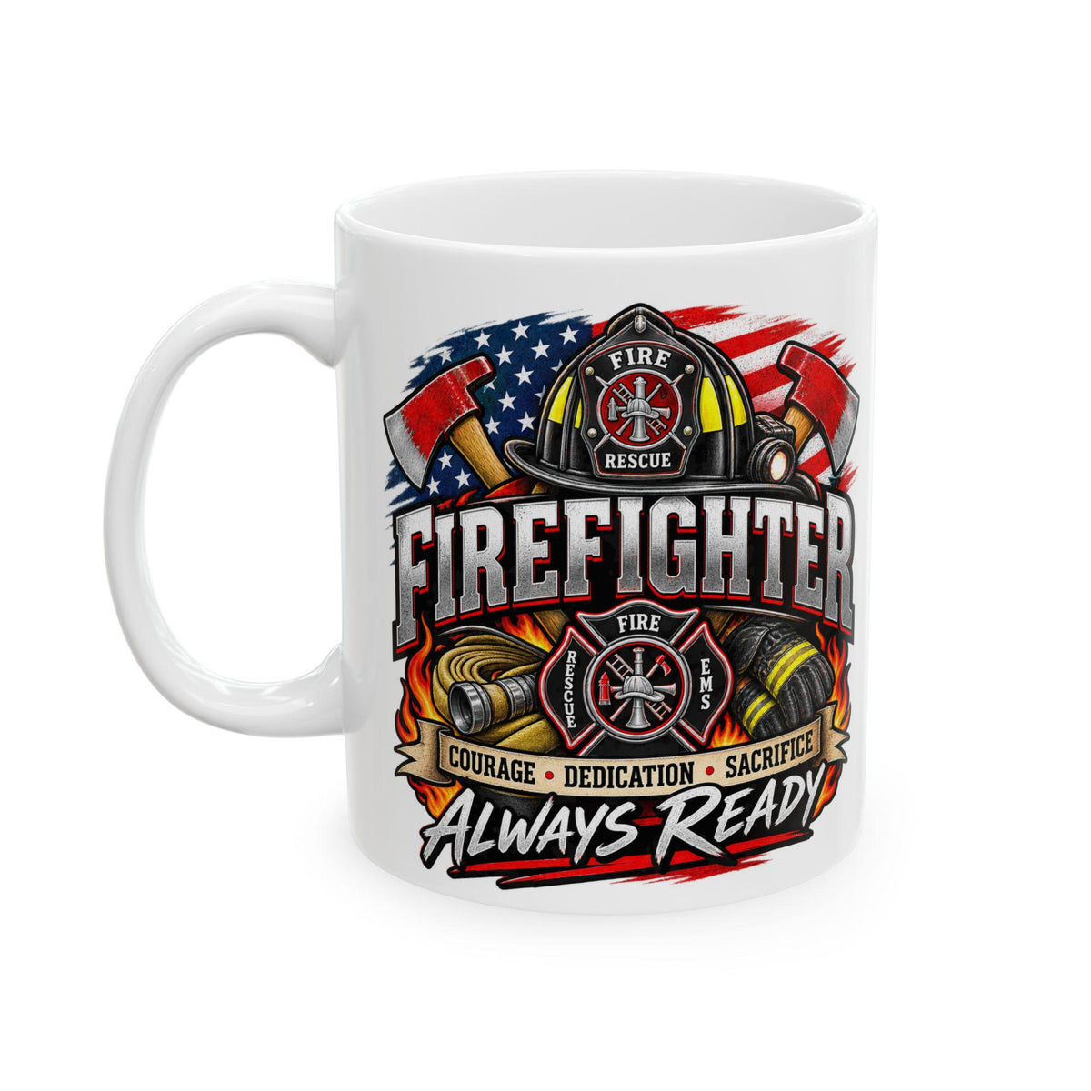Firefighter Helmet Axes Mug | Courage Dedication Sacrifice Coffee Cup