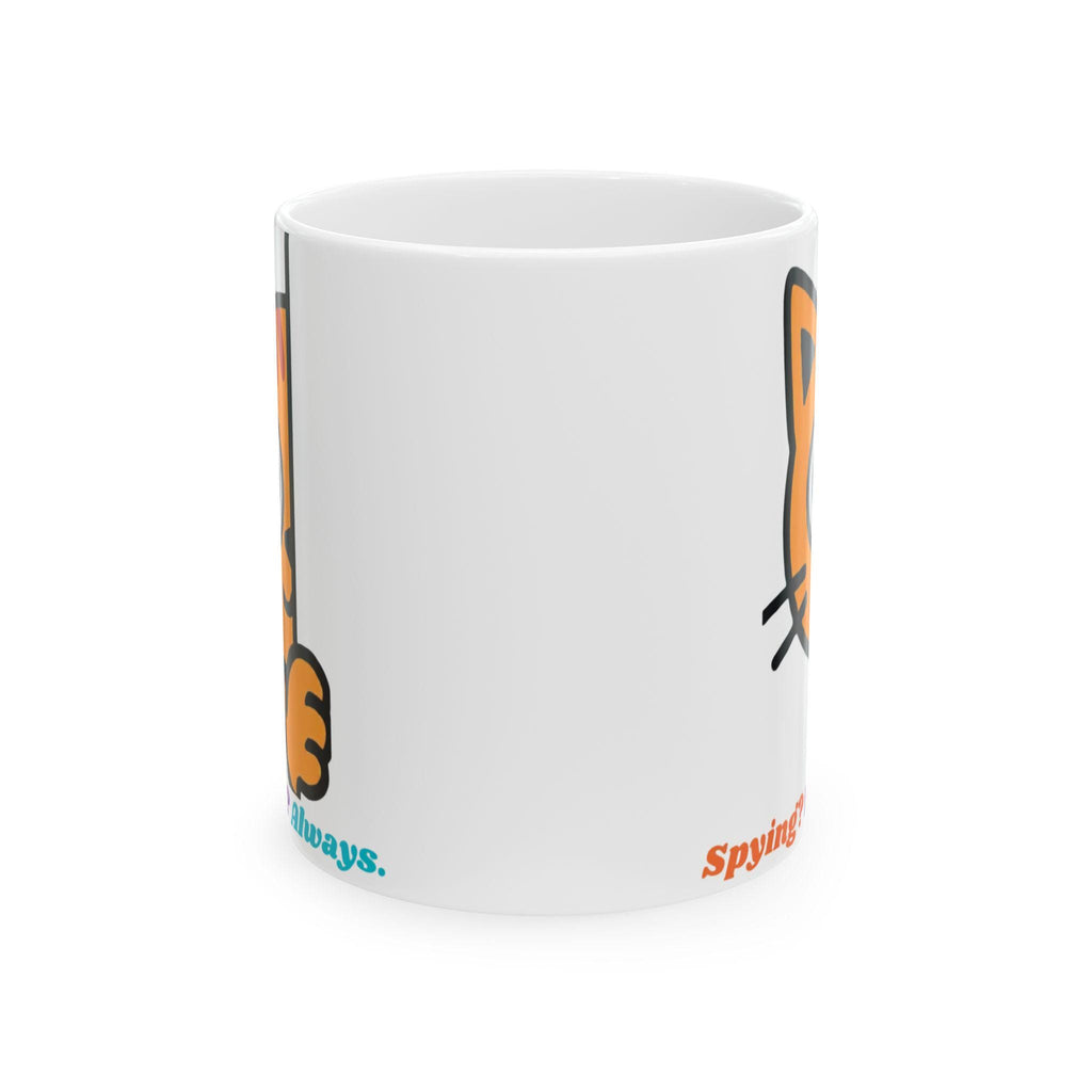 Cat Ceramic Mug, Playful Fox Peek Design, 11oz Coffee Cup