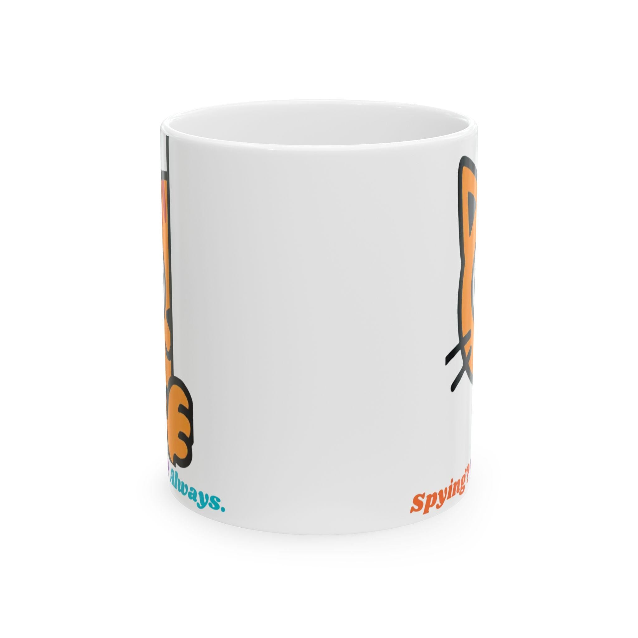 Cat Ceramic Mug, Playful Fox Peek Design, 11oz Coffee Cup