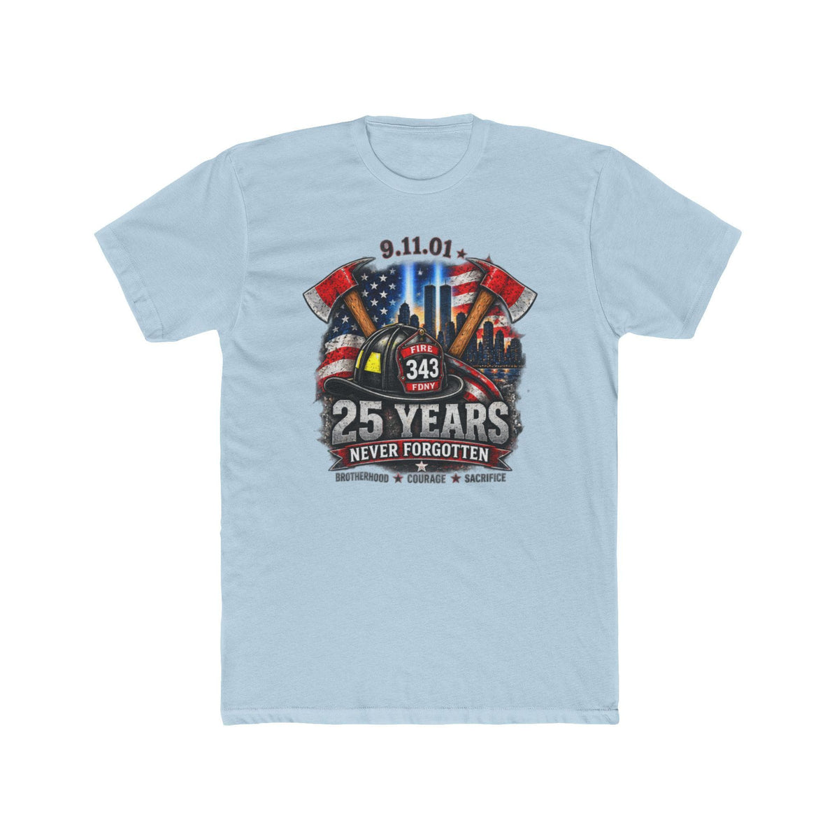 9/11 25 Years Never Forgotten Tee | 9 11 Firefighter Tribute, 343 Helmet Memorial