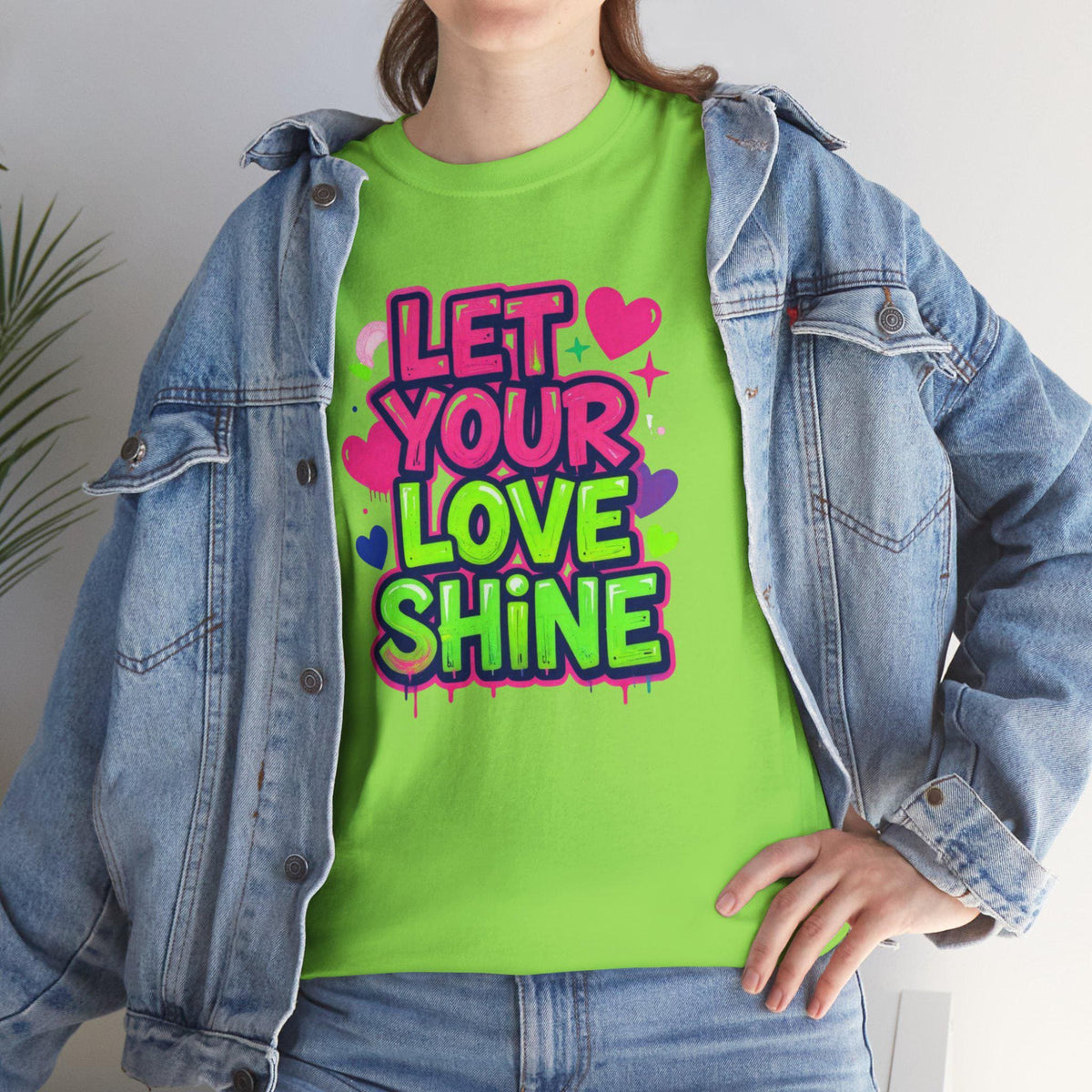 Let Your Love Shine Tee | Neon Heart Typography Shirt