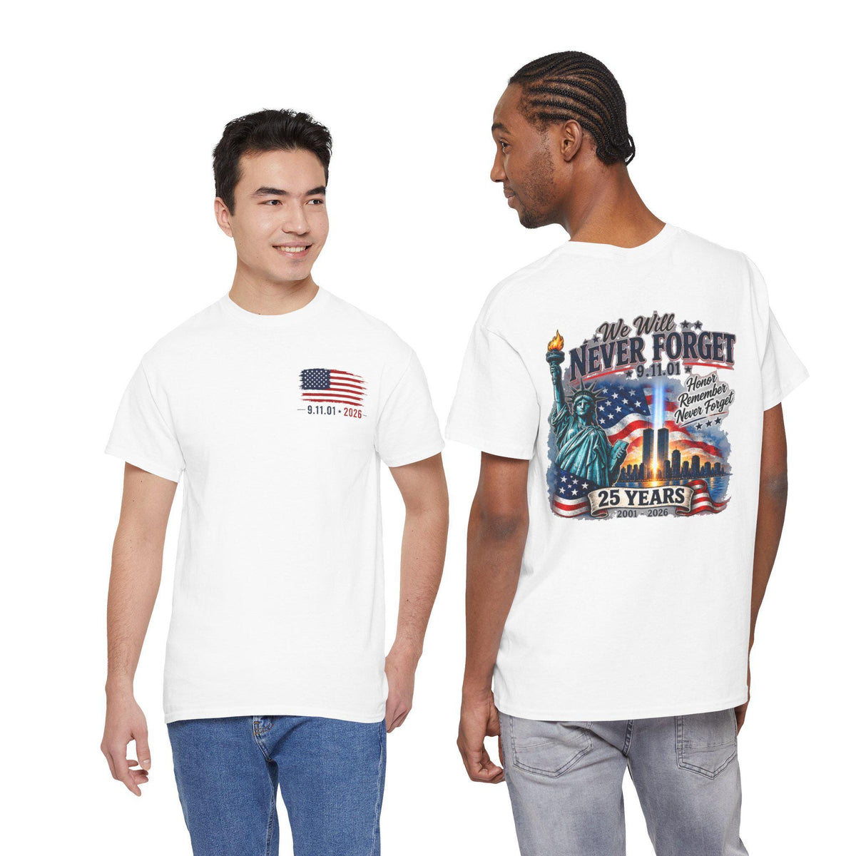 9/11 Memorial Tee | Statue of Liberty, Twin Towers, American Flag (25 Years)