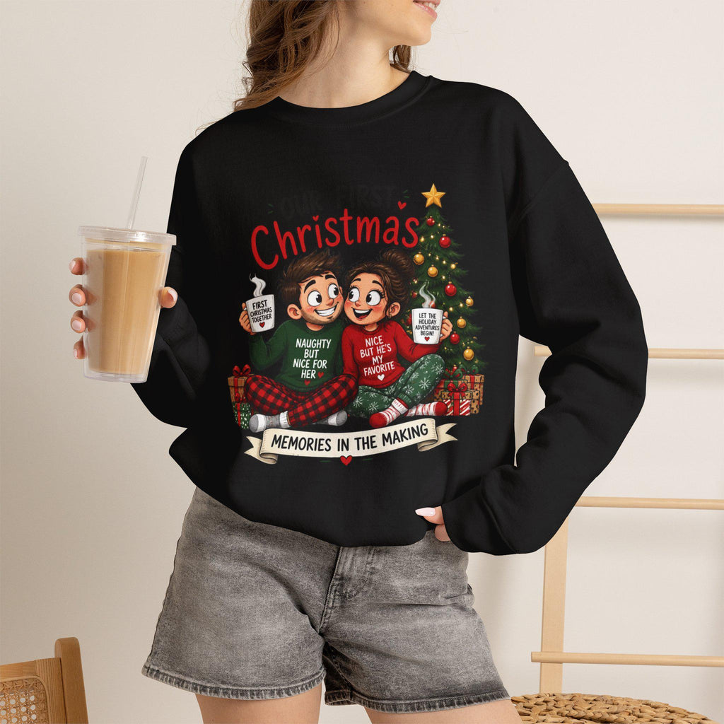 Our First Christmas Couple Illustration Crewneck Sweatshirt | Memories in the Making