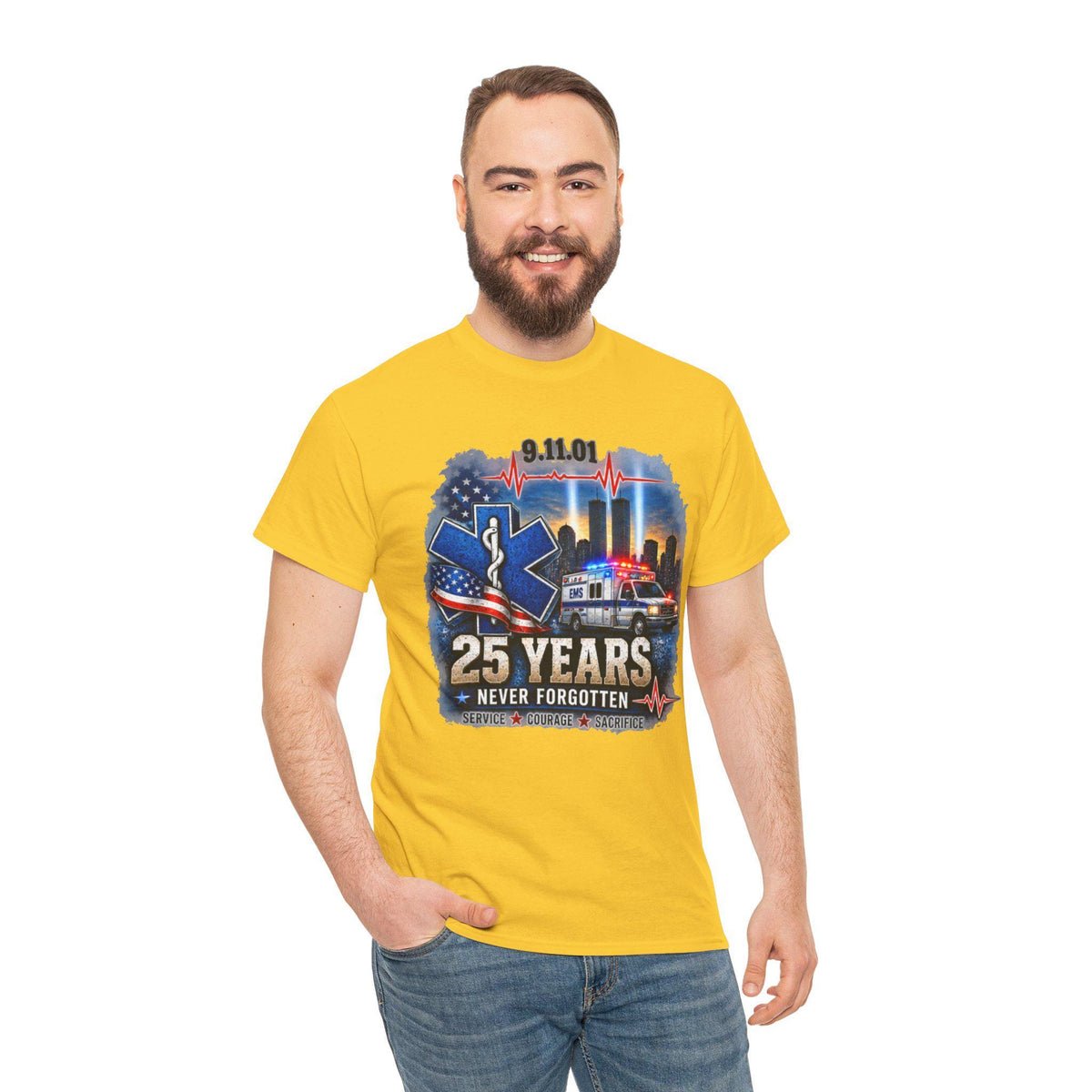 9-11 25 Years Never Forgotten Tee | EMS 9 11 Tribute | 9 11 First Responder Memorial