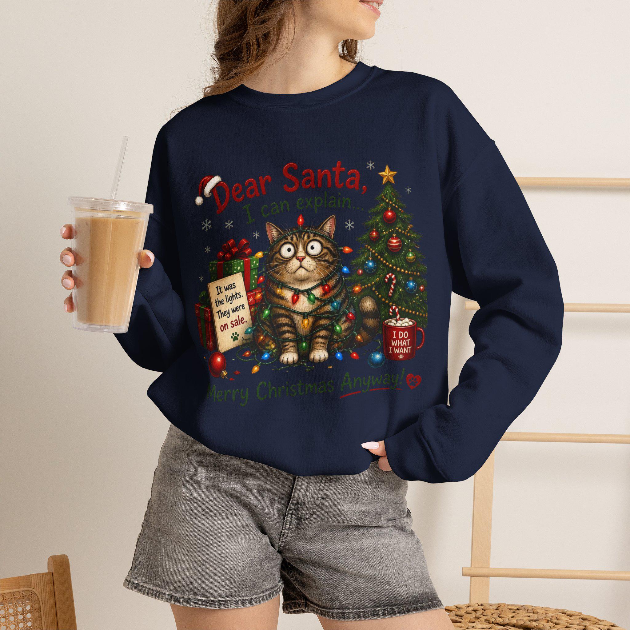 Dear Santa I Can Explain Cat Christmas sweatshirt | Holiday Cat Crewneck