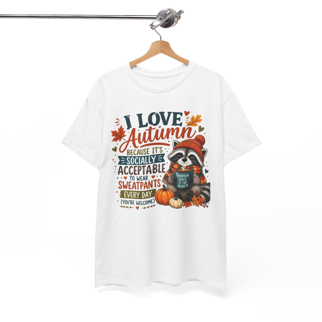 I Love Autumn Raccoon Tee | Fall Leaves, Pumpkin, Humorous autumn saying