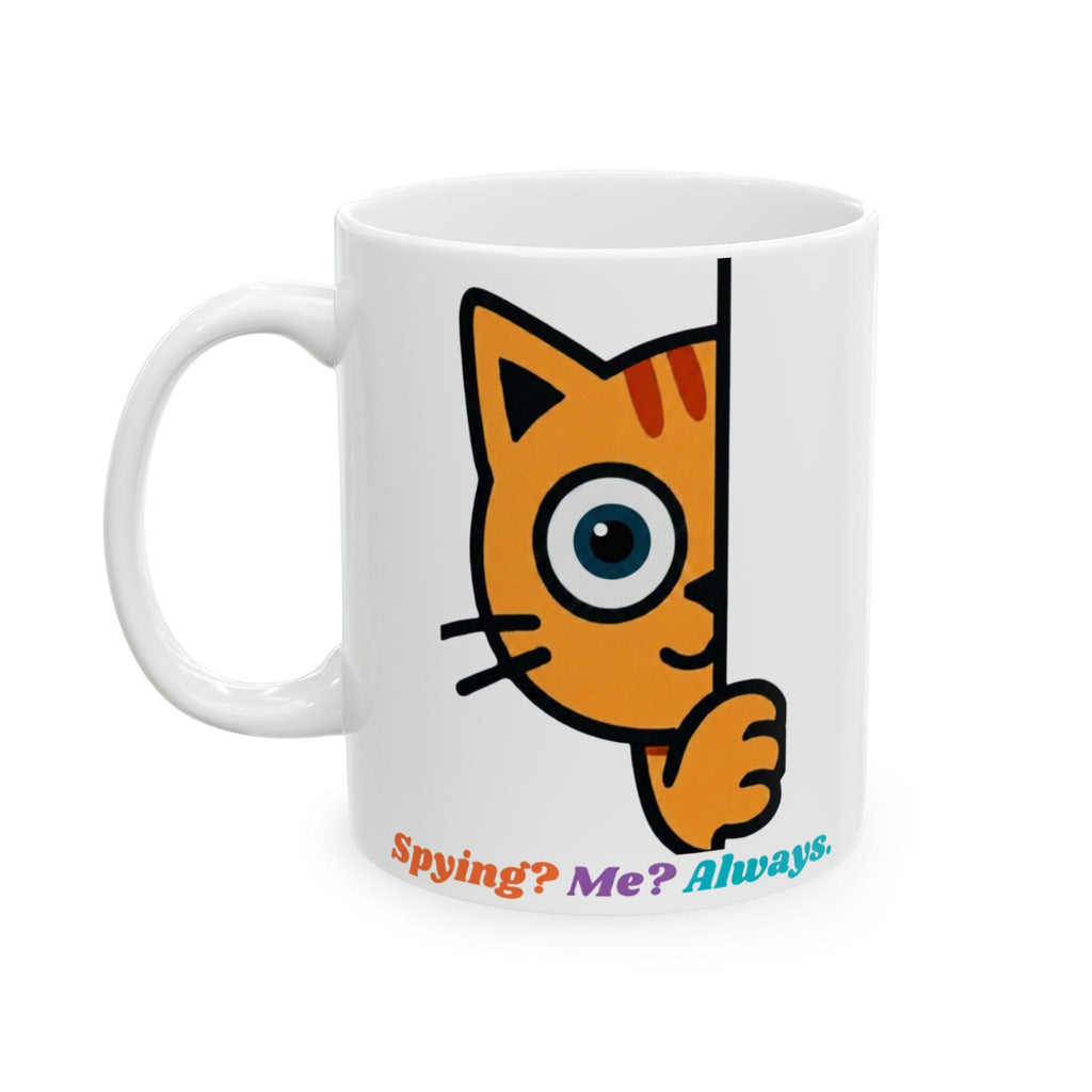 Cat Ceramic Mug, Playful Fox Peek Design, 11oz Coffee Cup