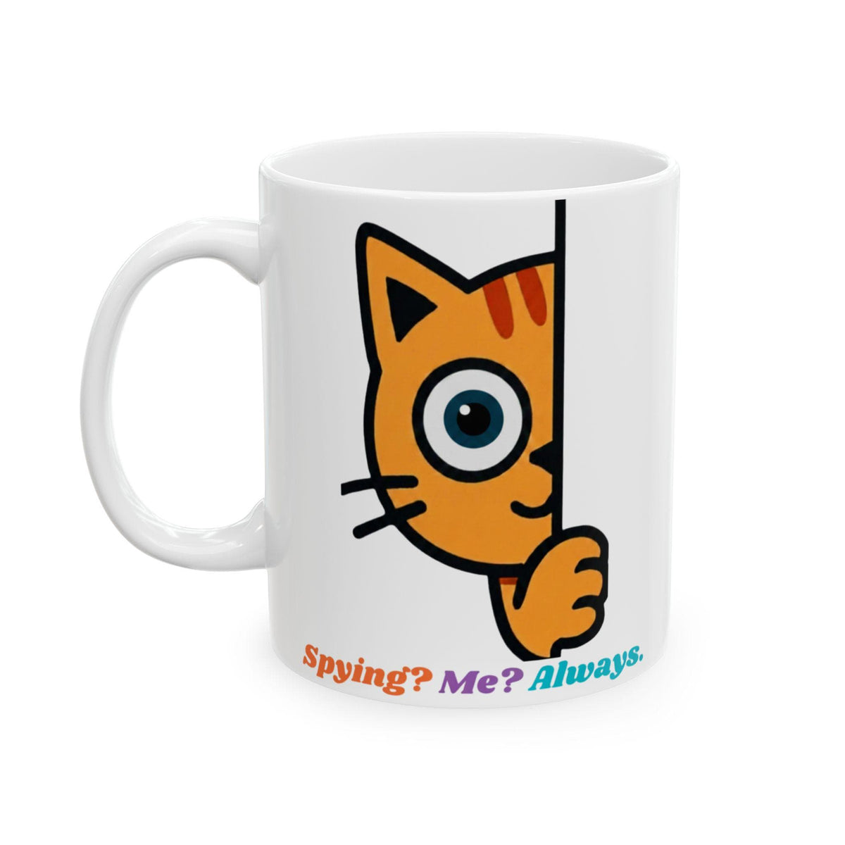 Cat Ceramic Mug, Playful Fox Peek Design, 11oz Coffee Cup