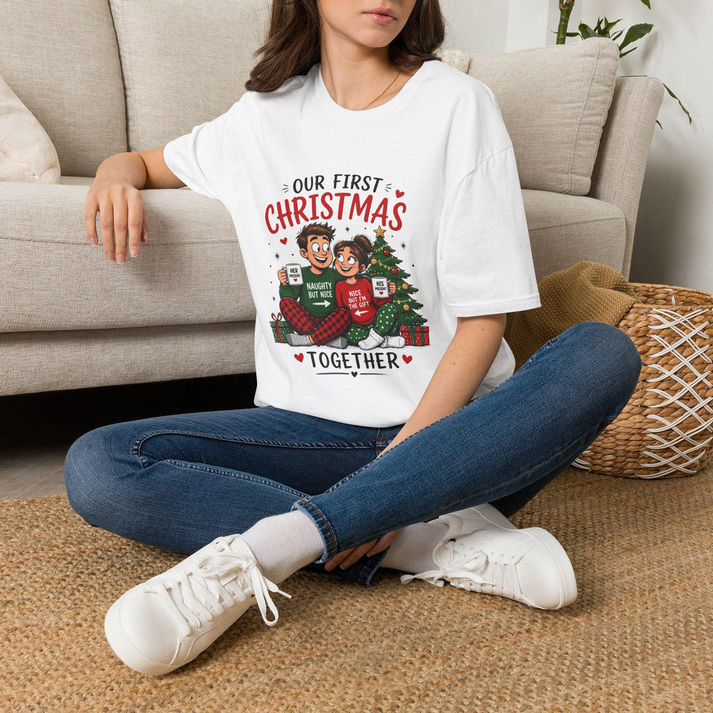 Our First Christmas Couple Illustration T-Shirt | Matching Holiday Tee