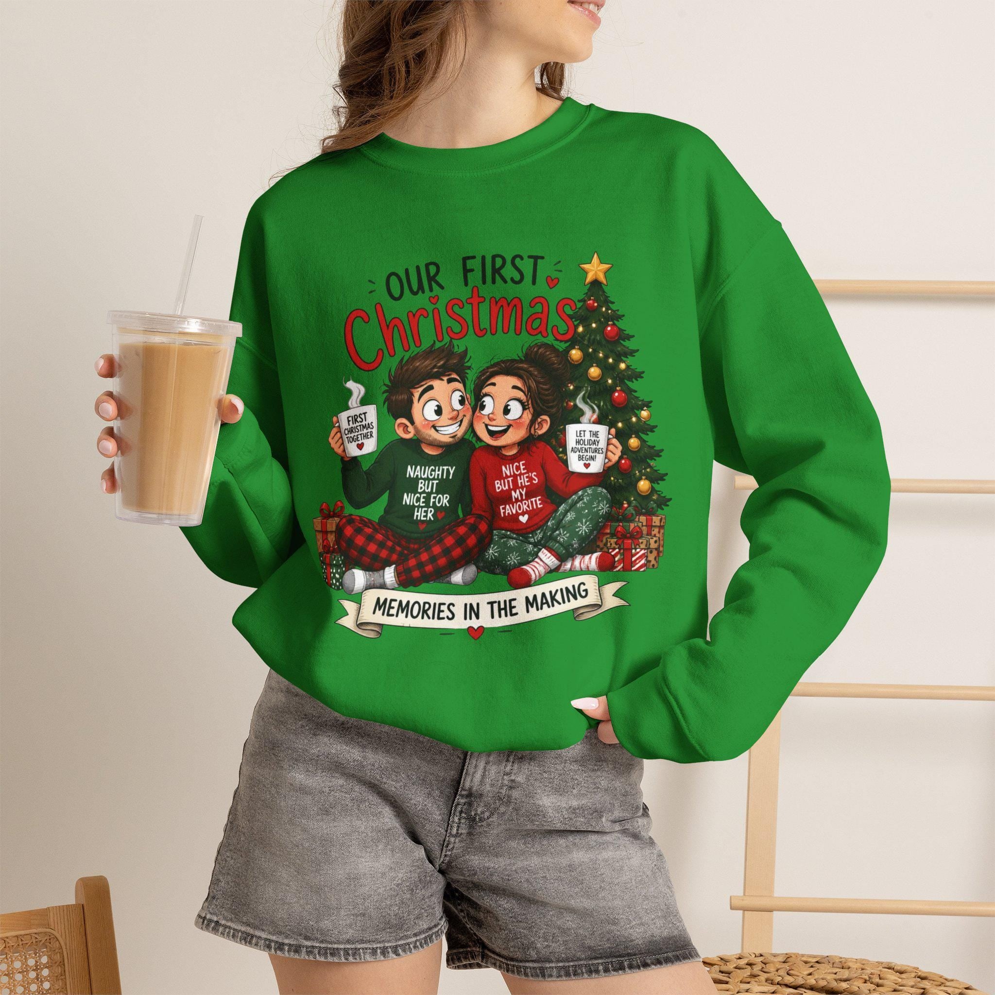 Our First Christmas Couple Illustration Crewneck Sweatshirt | Memories in the Making