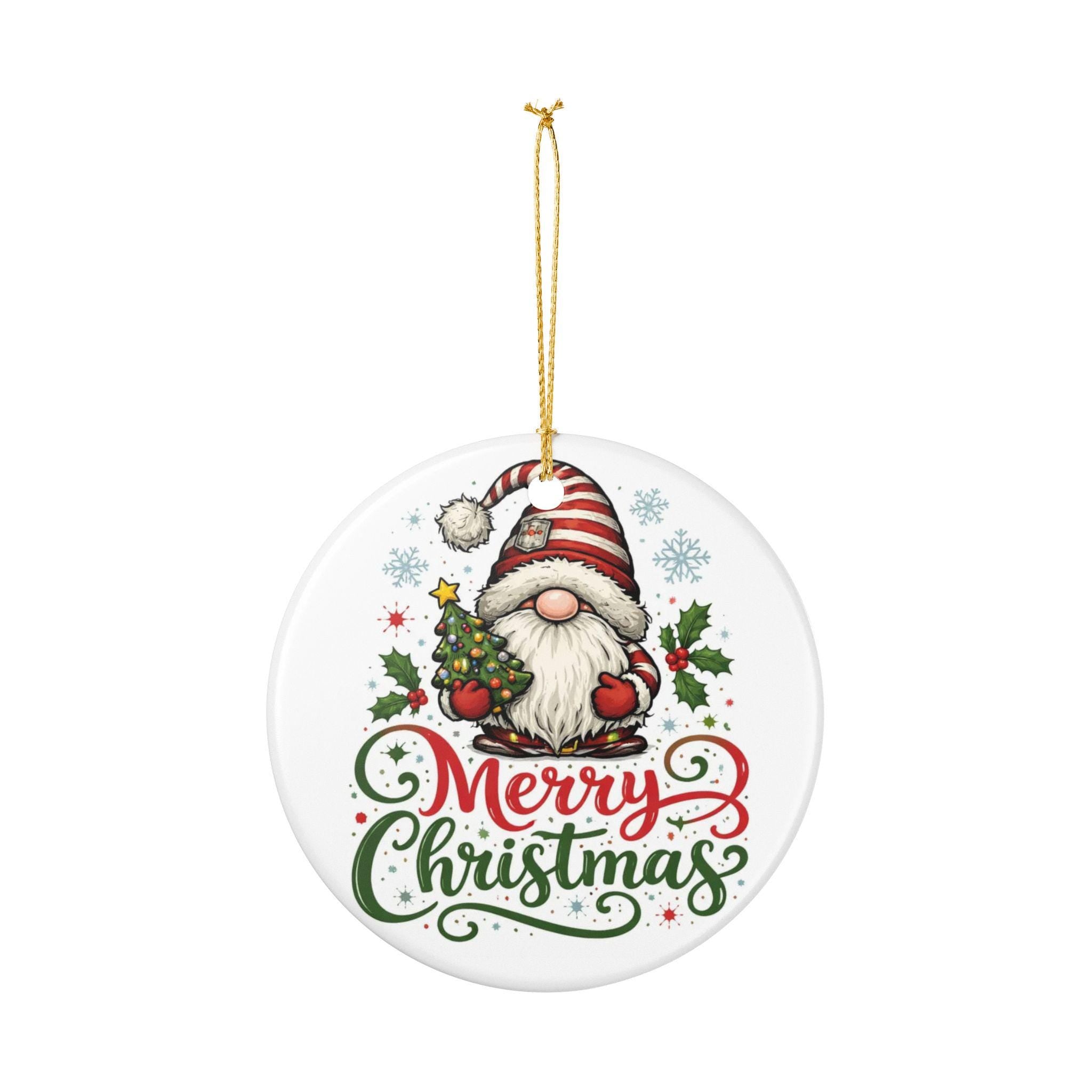Gnome Merry Christmas Ceramic Ornament | Gnome Holiday Decoration