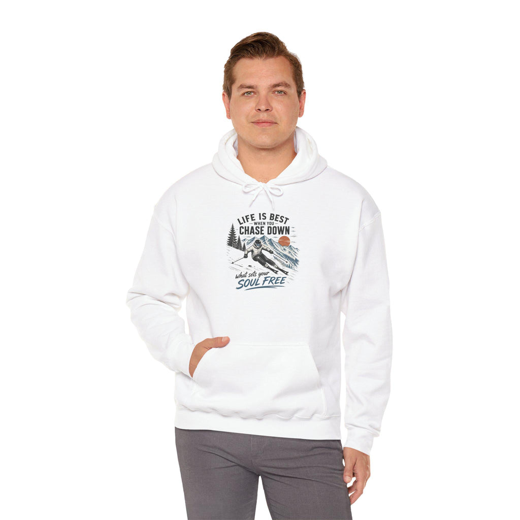 Life Is Chase Down Soul Free Hoodie | Retro Ski Mountain Graphic Sweatshirt