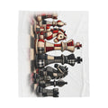 Chess Piece Plush Blanket | Black Red King Queen Pawns, Faux patchwork chess board throw