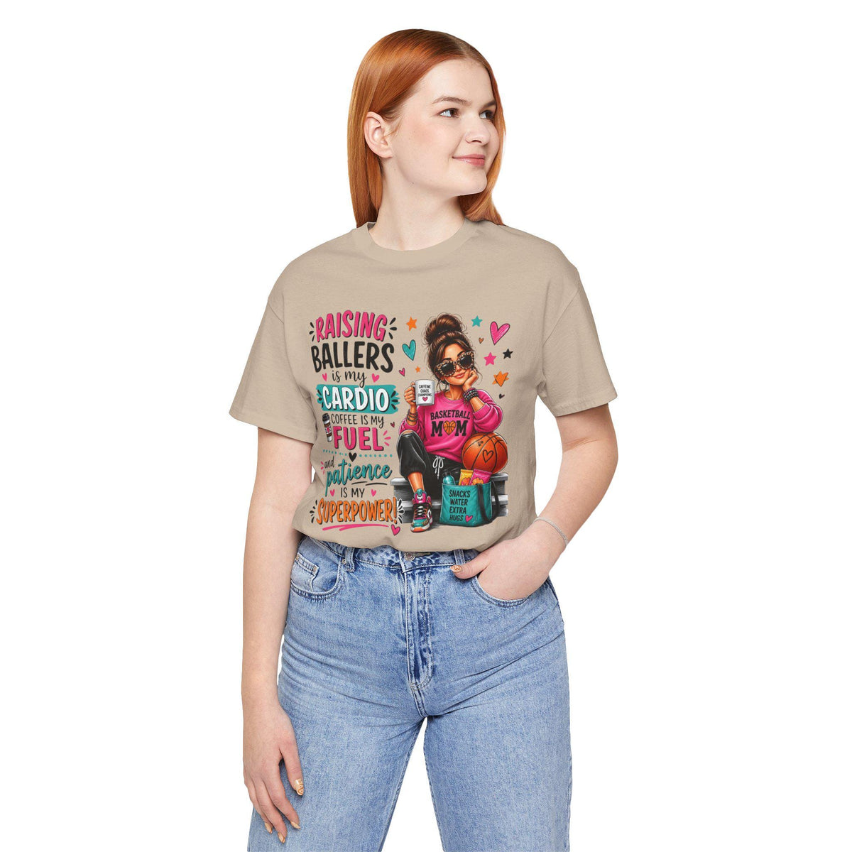 Basketball Mom T-Shirt, Raising Ballers, Coffee Fuel, Gym Mom Humor (Cotton Tee)