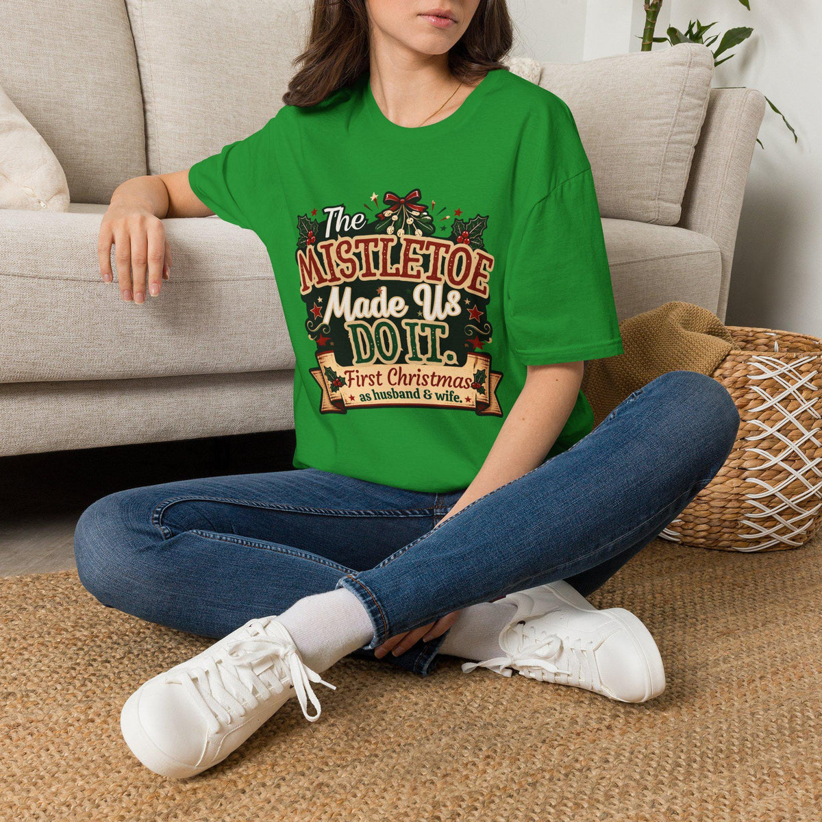 The Mistletoe Made Us Do It T-Shirt | Christmas Holiday Tee/Couples First Christmas
