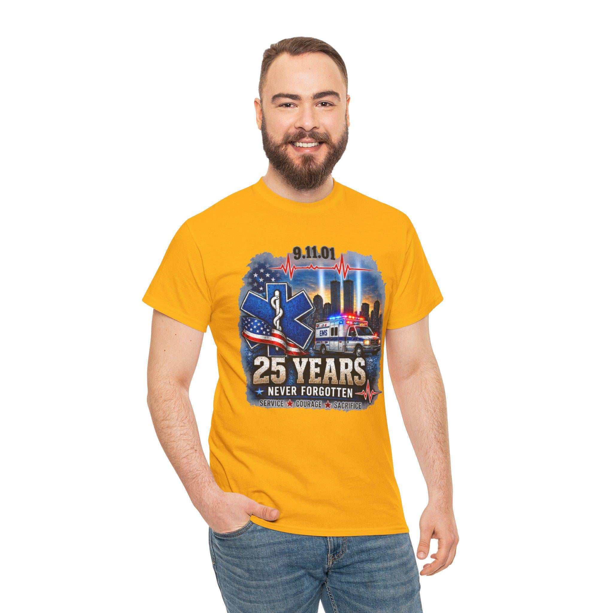 9-11 25 Years Never Forgotten Tee | EMS 9 11 Tribute | 9 11 First Responder Memorial