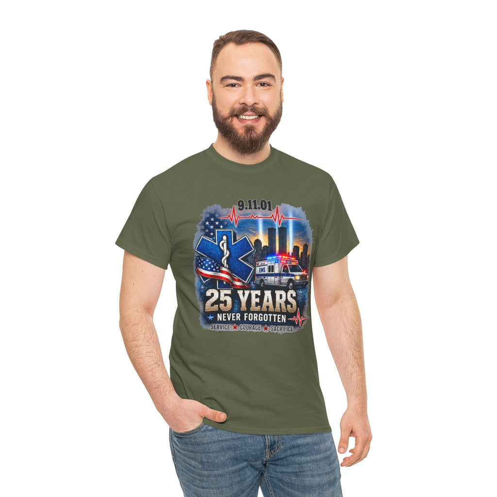 9-11 25 Years Never Forgotten Tee | EMS 9 11 Tribute | 9 11 First Responder Memorial