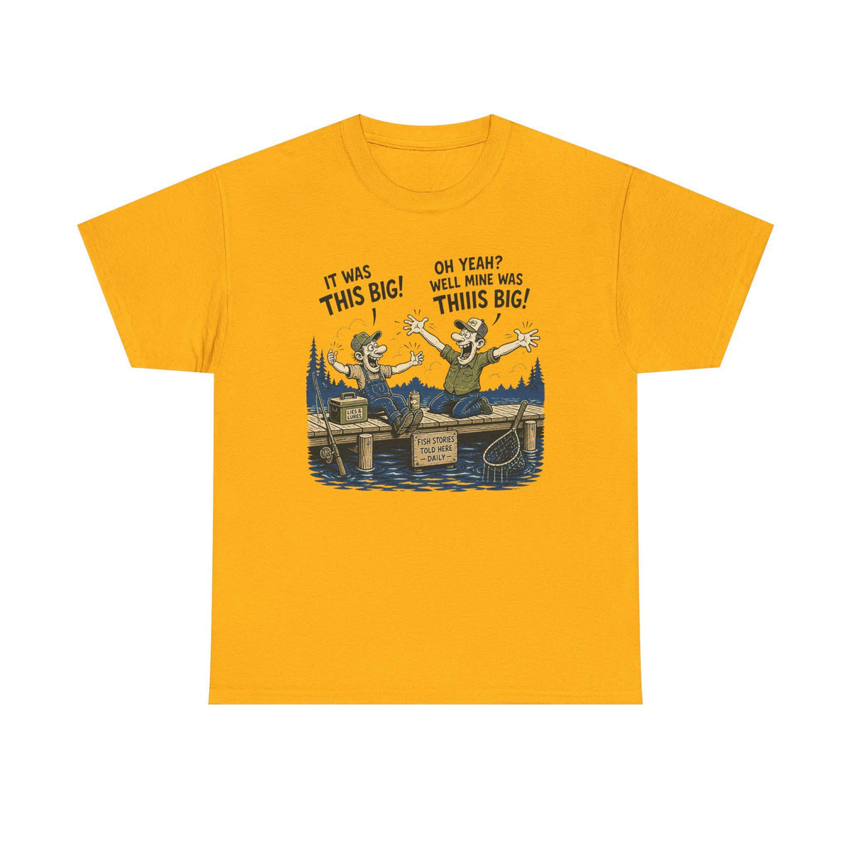 Funny Fishermen Cartoon It Was This Big T-Shirt | Fishing Tee