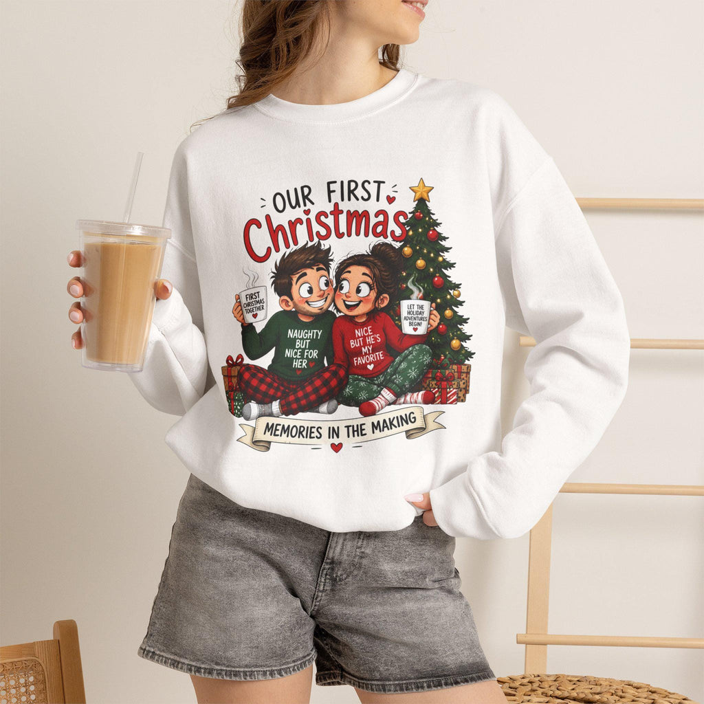 Our First Christmas Couple Illustration Crewneck Sweatshirt | Memories in the Making
