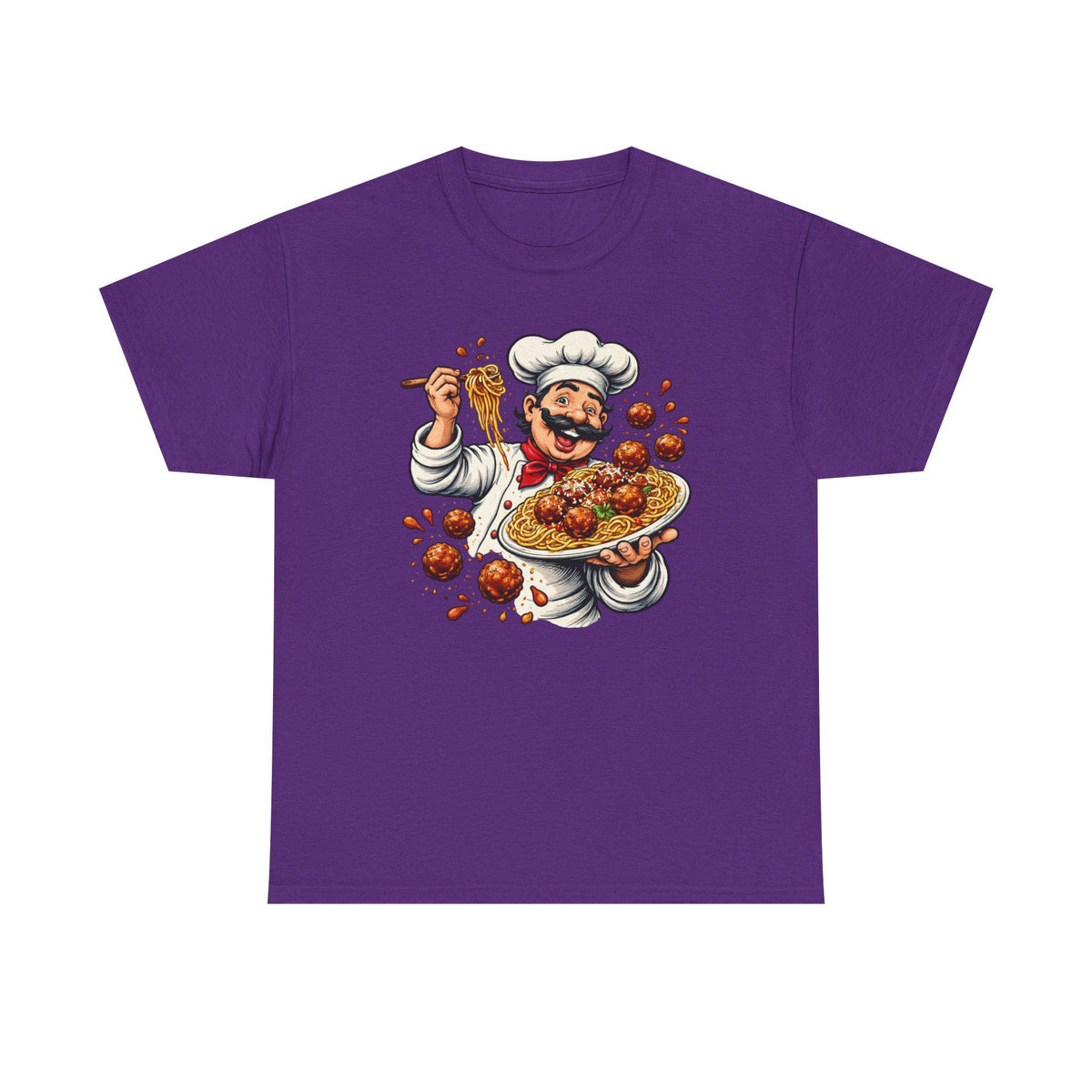 Happy Chef with Spaghetti and Meatballs T-Shirt | Pasta Cook Illustration