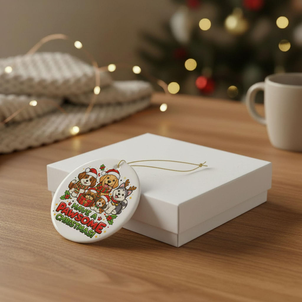 Ceramic Dog Christmas Ornament | Festive Pawsome Holiday Tree Decor