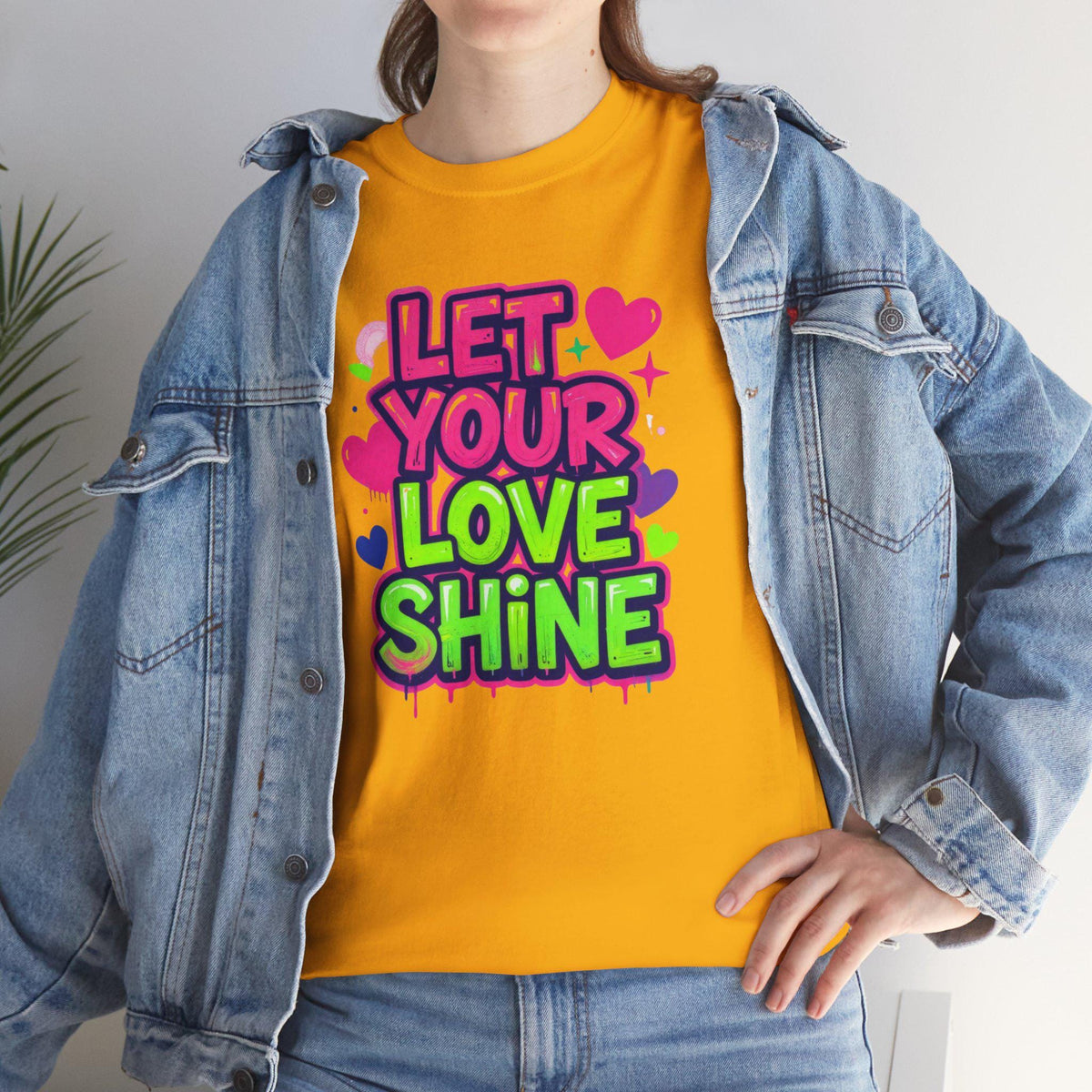 Let Your Love Shine Tee | Neon Heart Typography Shirt