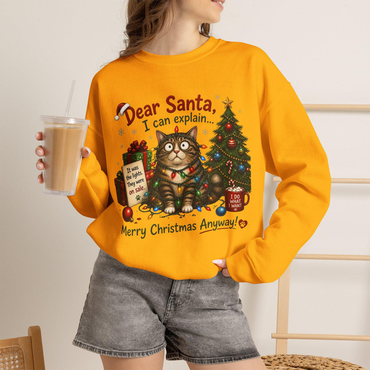 Dear Santa I Can Explain Cat Christmas sweatshirt | Holiday Cat Crewneck