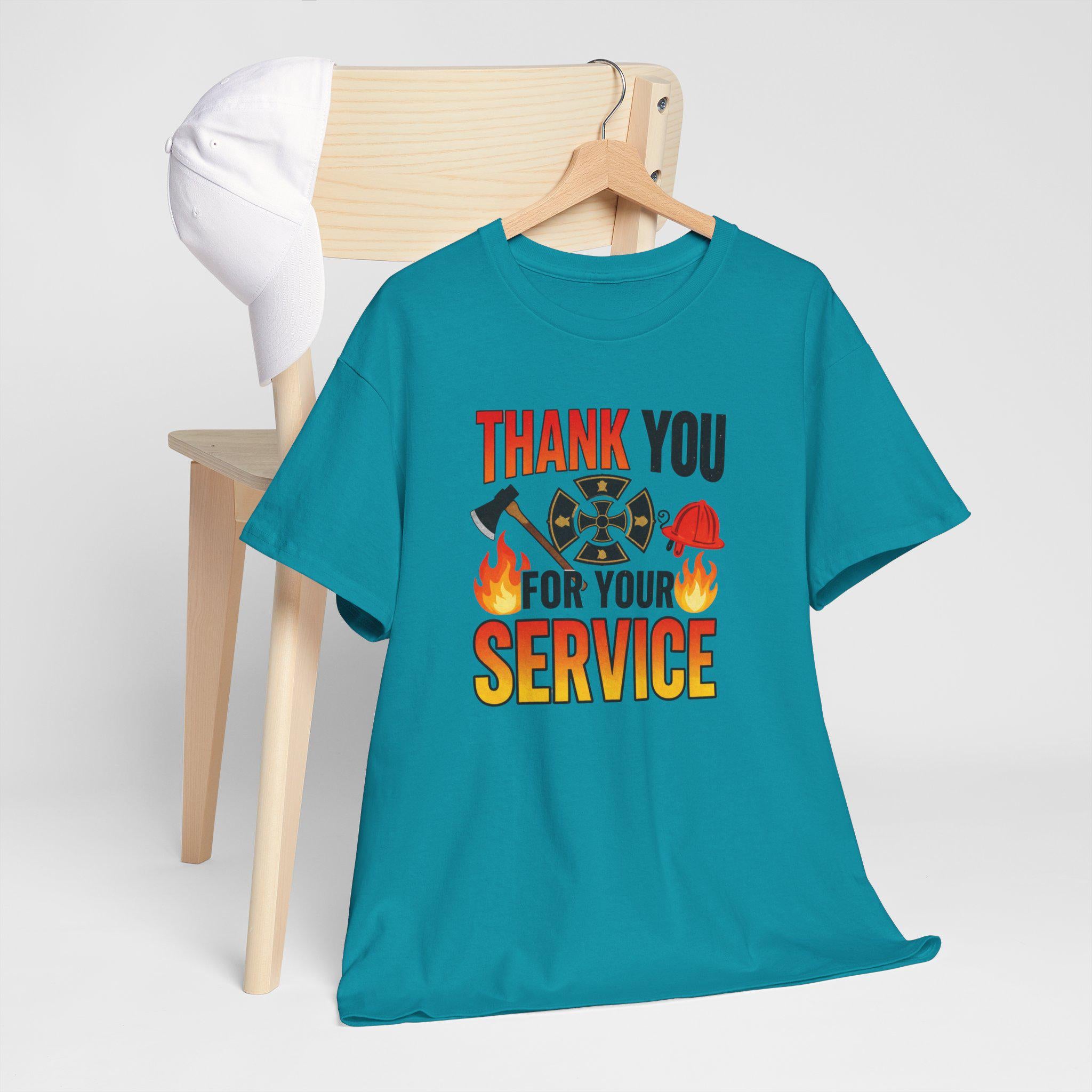 Thank You For Your Service Firefighter T-Shirt | Fire Helmet Flames Appreciation