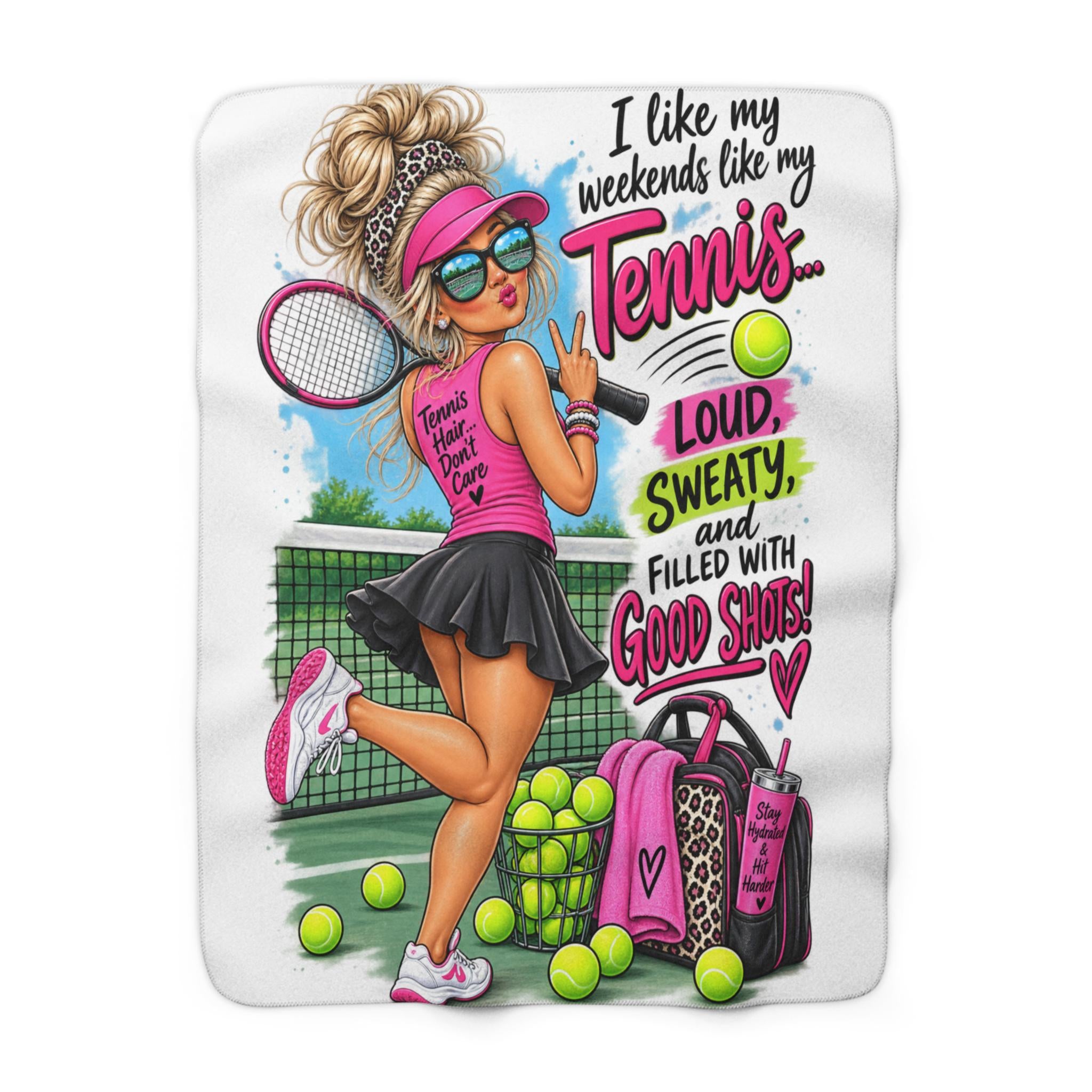 Tennis Girl Illustration Sherpa Fleece Blanket | Loud Sweaty Filled With Good Shoes
