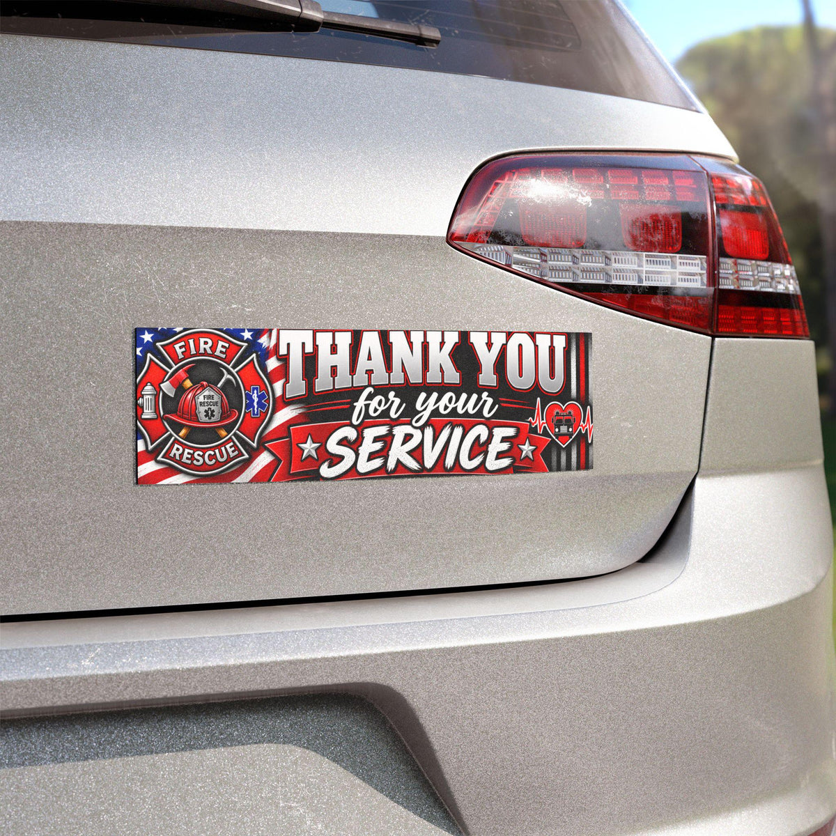 Fire Rescue Car Magnet | Maltese Cross, American Flag Tribute