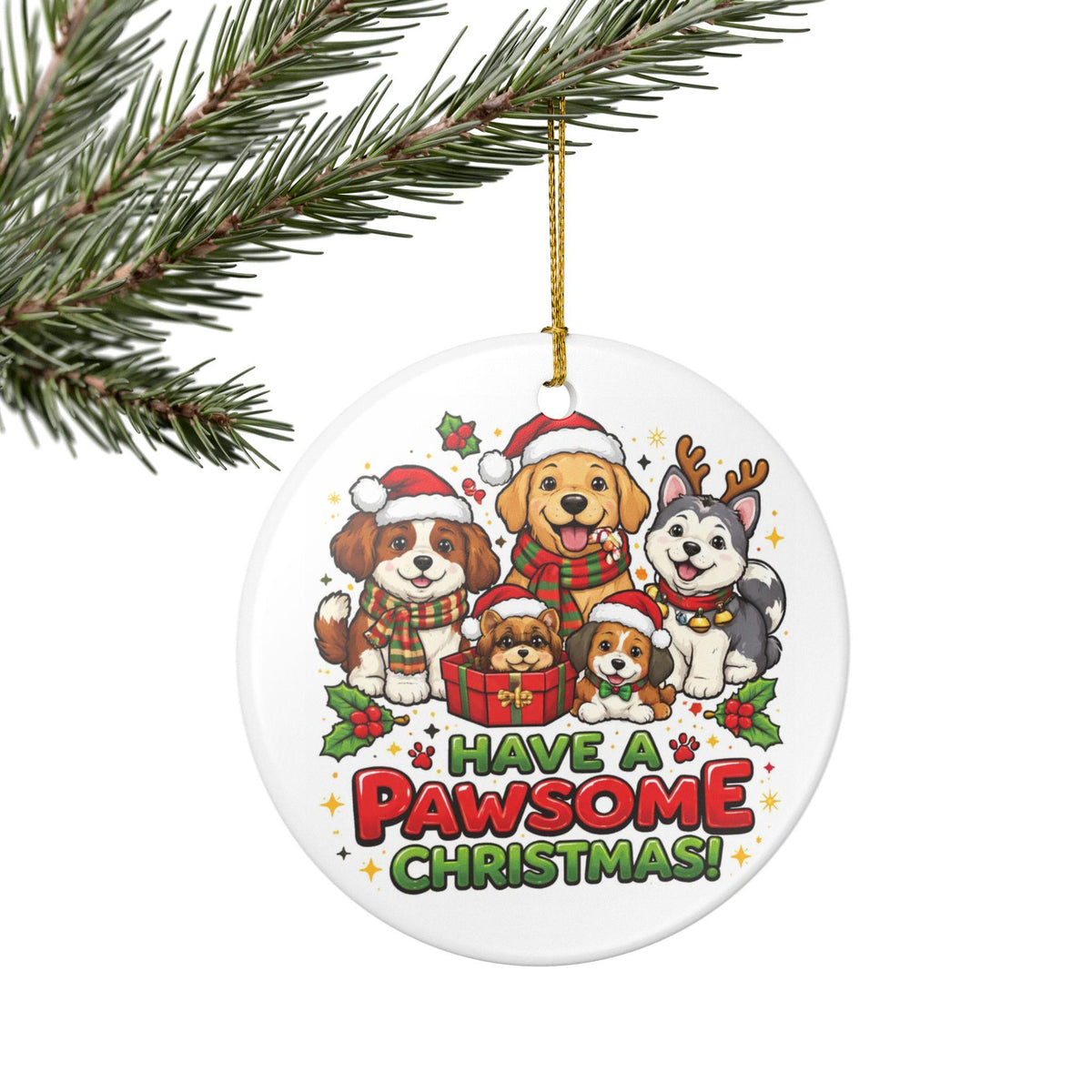 Ceramic Dog Christmas Ornament | Festive Pawsome Holiday Tree Decor