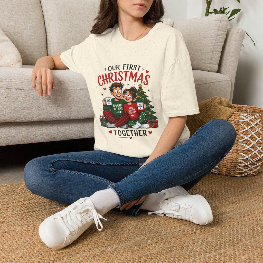 Our First Christmas Couple Illustration T-Shirt | Matching Holiday Tee