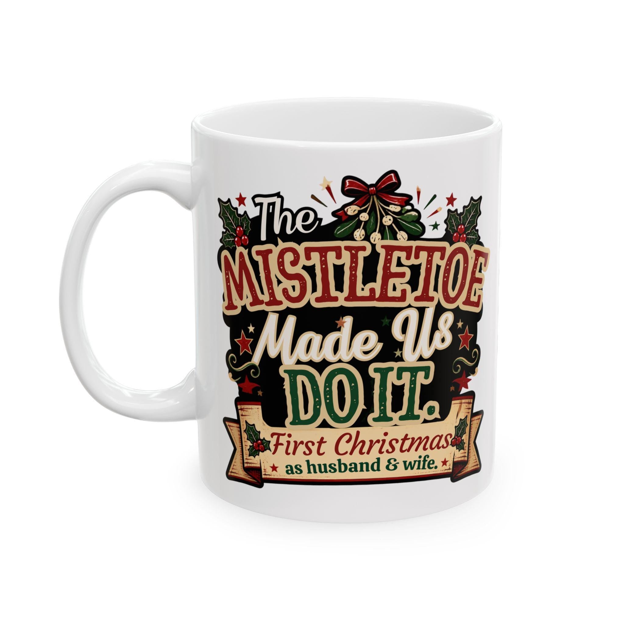 Mistletoe Kisses Mug | Vintage Christmas Ceramic Coffee Cup (First Christmas)